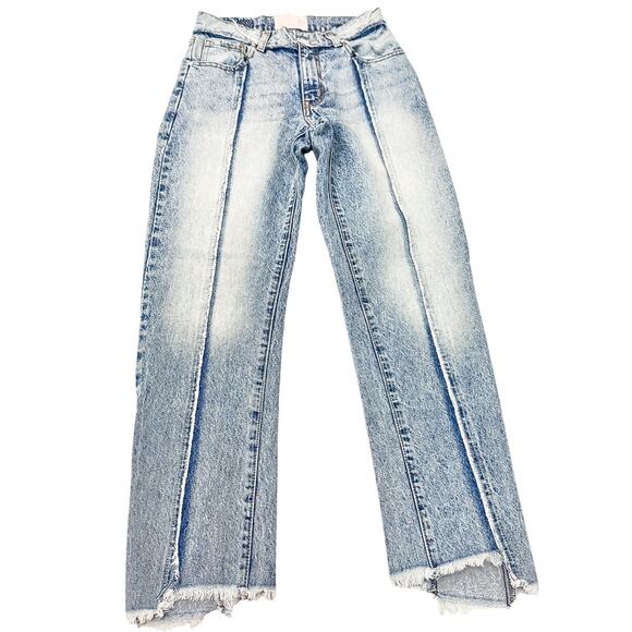 Revice Seamed Straight Leg Raw Hem Acid Wash Denim Jeans Size 27 - Picture 2 of 8